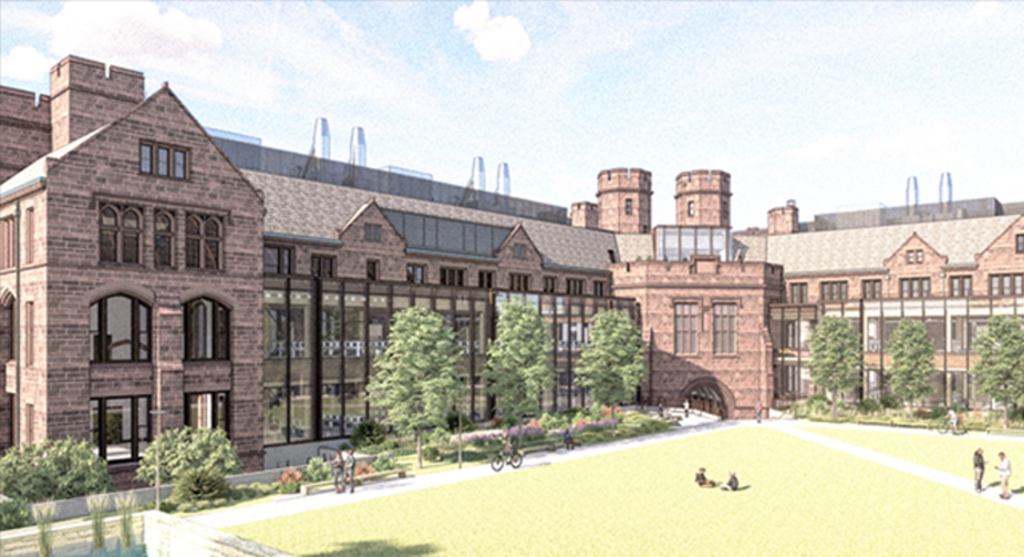 Osborn Memorial Laboratories, Kroon Hall plaza view, rendering by HGA Architects, Courtesy of Yale Facilities