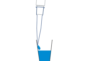 Illustration showing a pipette tip touching the vessel wall to ensure complete liquid dispensing.